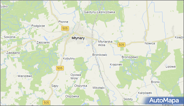 mapa Bronikowo gmina Młynary, Bronikowo gmina Młynary na mapie Targeo