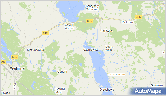 mapa Czarnówka gmina Wydminy, Czarnówka gmina Wydminy na mapie Targeo