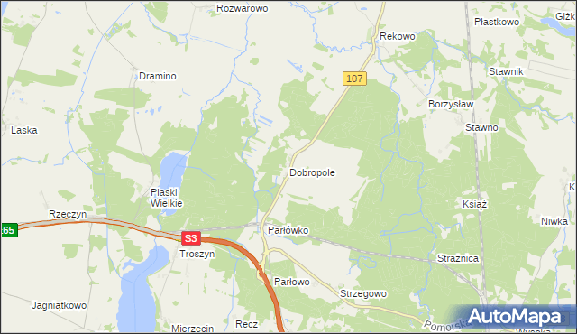mapa Dobropole gmina Wolin, Dobropole gmina Wolin na mapie Targeo