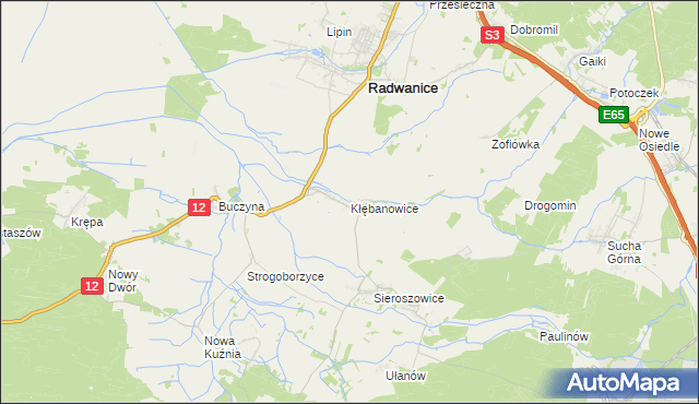 mapa Kłębanowice gmina Radwanice, Kłębanowice gmina Radwanice na mapie Targeo
