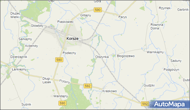 mapa Olszynka gmina Korsze, Olszynka gmina Korsze na mapie Targeo