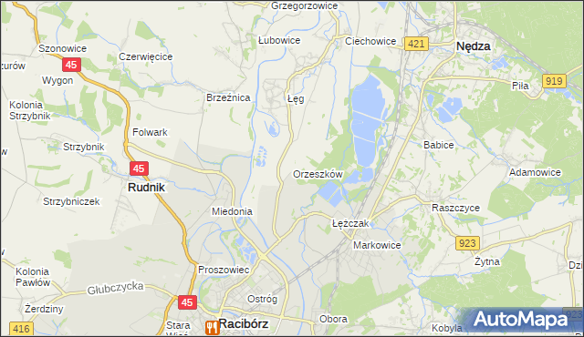 mapa Orzeszków gmina Nędza, Orzeszków gmina Nędza na mapie Targeo