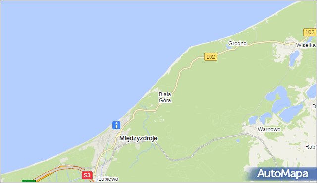 mapa Biała Góra gmina Międzyzdroje, Biała Góra gmina Międzyzdroje na mapie Targeo