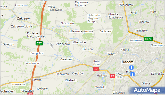 mapa Bielicha, Bielicha na mapie Targeo