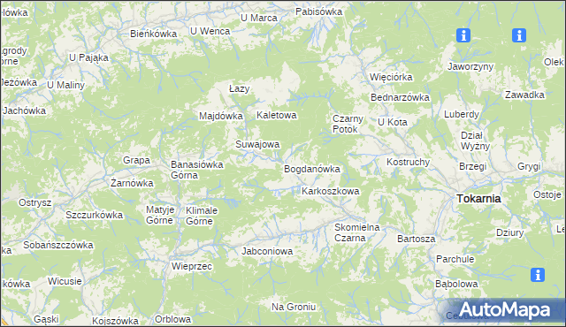 mapa Bogdanówka gmina Tokarnia, Bogdanówka gmina Tokarnia na mapie Targeo