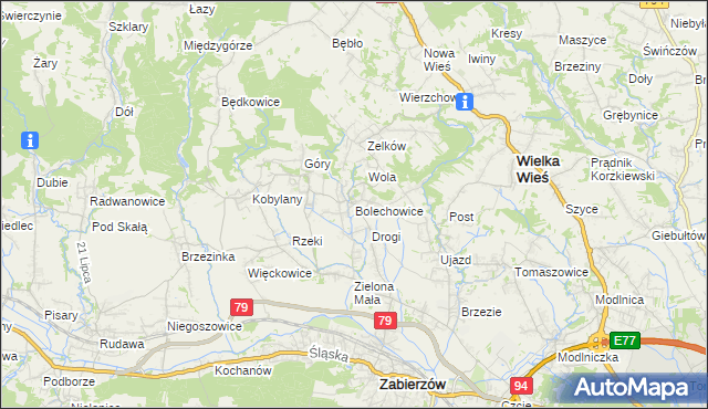 mapa Bolechowice gmina Zabierzów, Bolechowice gmina Zabierzów na mapie Targeo