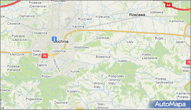 mapa Brzeźnica gmina Bochnia, Brzeźnica gmina Bochnia na mapie Targeo