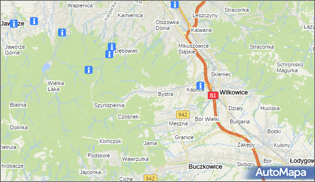 mapa Bystra gmina Wilkowice, Bystra gmina Wilkowice na mapie Targeo
