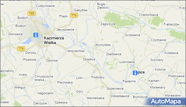 mapa Cło gmina Kazimierza Wielka, Cło gmina Kazimierza Wielka na mapie Targeo