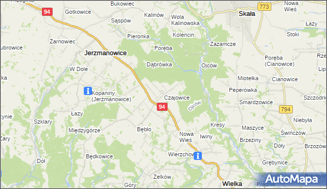mapa Czajowice, Czajowice na mapie Targeo