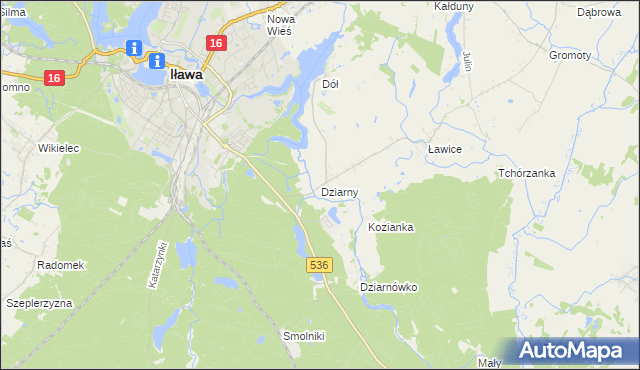 mapa Dziarny, Dziarny na mapie Targeo