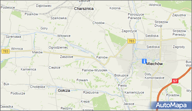 mapa Falniów, Falniów na mapie Targeo