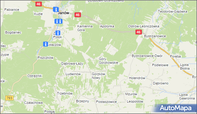 mapa Góry Gorzkowskie, Góry Gorzkowskie na mapie Targeo