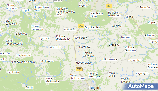 mapa Gorzków gmina Bogoria, Gorzków gmina Bogoria na mapie Targeo