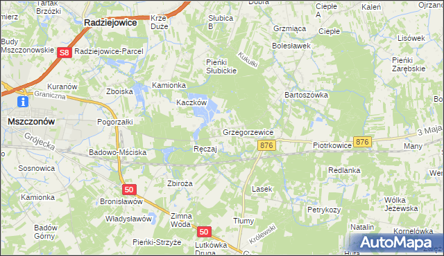 mapa Grzegorzewice gmina Żabia Wola, Grzegorzewice gmina Żabia Wola na mapie Targeo