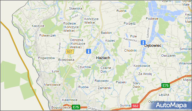 mapa Hażlach, Hażlach na mapie Targeo