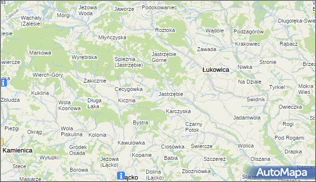 mapa Jastrzębie gmina Łukowica, Jastrzębie gmina Łukowica na mapie Targeo