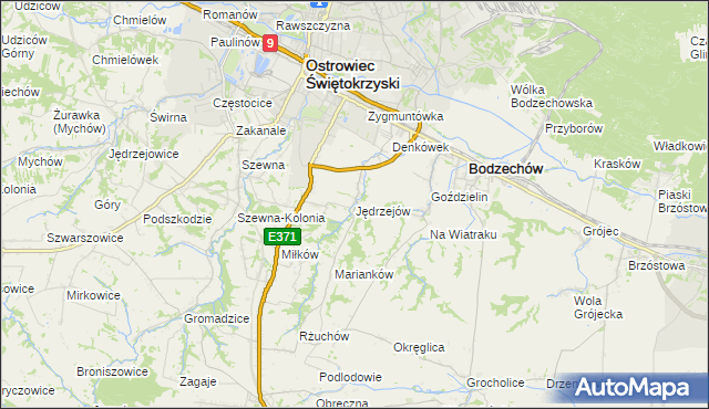 mapa Jędrzejów gmina Bodzechów, Jędrzejów gmina Bodzechów na mapie Targeo