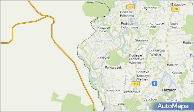 mapa Kaczyce gmina Zebrzydowice, Kaczyce gmina Zebrzydowice na mapie Targeo