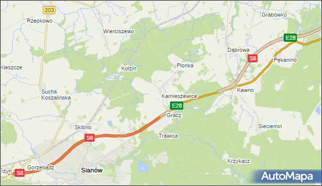 mapa Karnieszewice, Karnieszewice na mapie Targeo