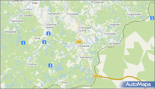 mapa Korbielów, Korbielów na mapie Targeo