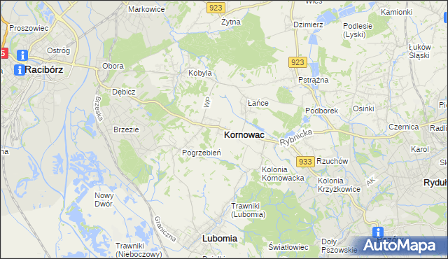 mapa Kornowac, Kornowac na mapie Targeo