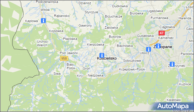 mapa Kościelisko, Kościelisko na mapie Targeo
