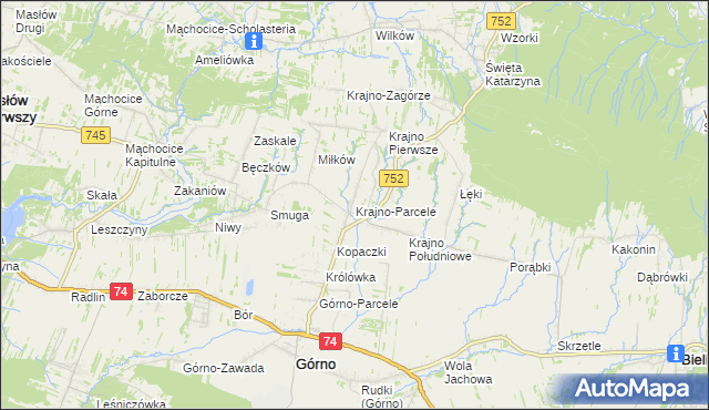 mapa Krajno-Parcele, Krajno-Parcele na mapie Targeo