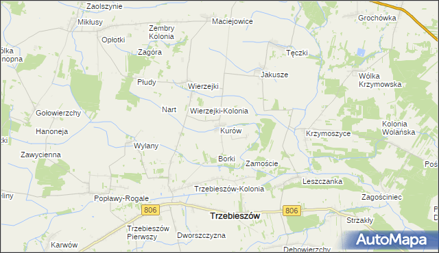 mapa Kurów gmina Trzebieszów, Kurów gmina Trzebieszów na mapie Targeo