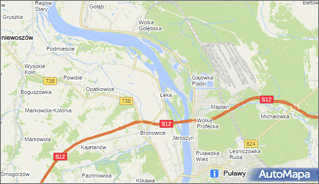 mapa Łęka gmina Puławy, Łęka gmina Puławy na mapie Targeo