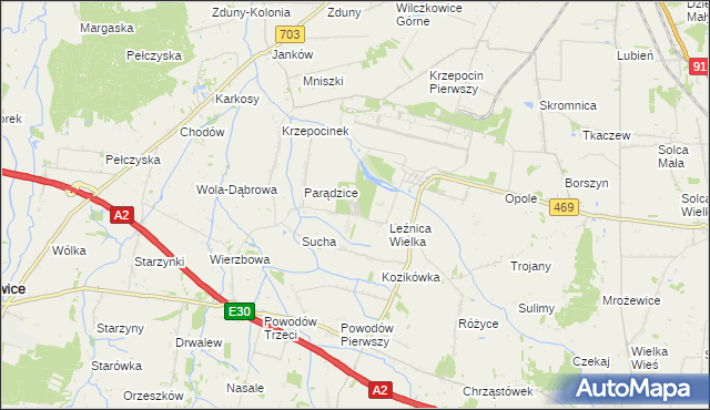 mapa Leźnica Wielka-Osiedle, Leźnica Wielka-Osiedle na mapie Targeo