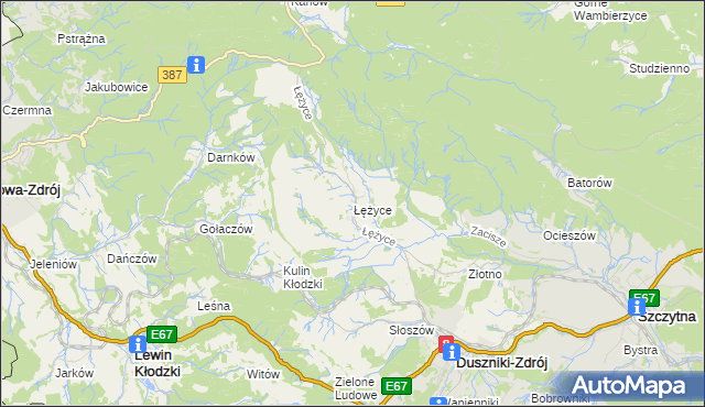 mapa Łężyce gmina Szczytna, Łężyce gmina Szczytna na mapie Targeo
