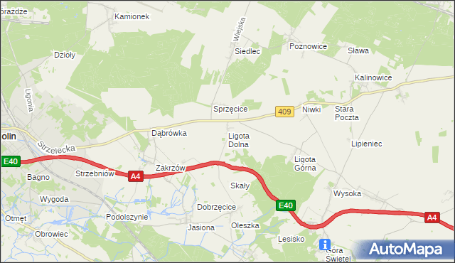 mapa Ligota Dolna gmina Strzelce Opolskie, Ligota Dolna gmina Strzelce Opolskie na mapie Targeo