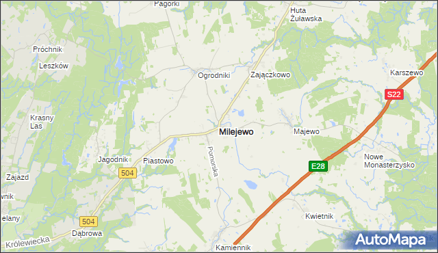 mapa Milejewo powiat elbląski, Milejewo powiat elbląski na mapie Targeo