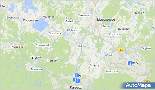 mapa Miłków gmina Podgórzyn, Miłków gmina Podgórzyn na mapie Targeo