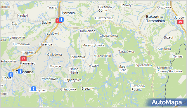 mapa Murzasichle, Murzasichle na mapie Targeo