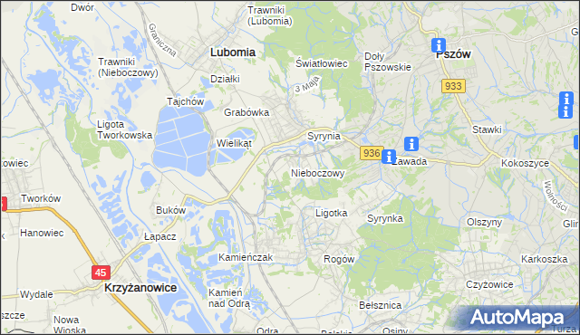 mapa Nieboczowy, Nieboczowy na mapie Targeo