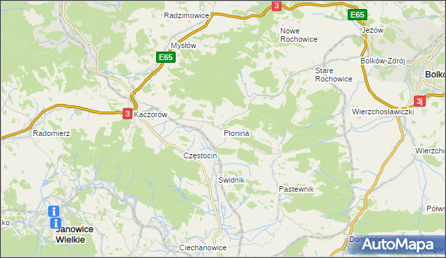 mapa Płonina gmina Bolków, Płonina gmina Bolków na mapie Targeo
