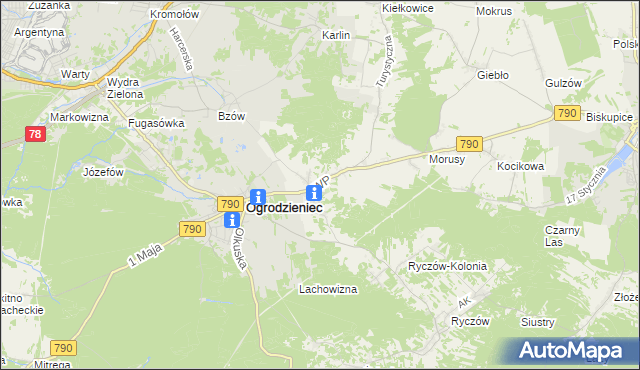 mapa Podzamcze gmina Ogrodzieniec, Podzamcze gmina Ogrodzieniec na mapie Targeo