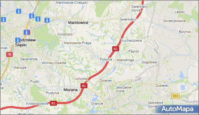 mapa Połomia gmina Mszana, Połomia gmina Mszana na mapie Targeo