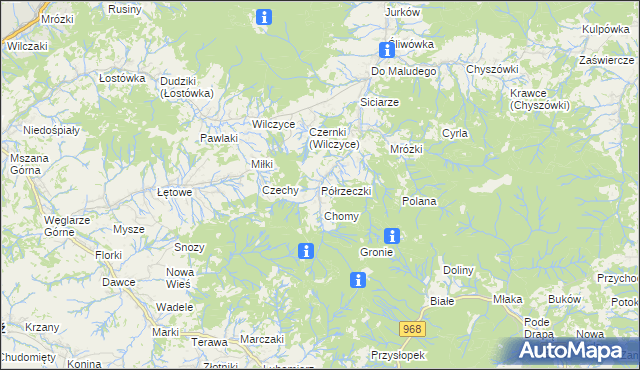 mapa Półrzeczki, Półrzeczki na mapie Targeo