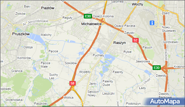 mapa Puchały gmina Raszyn, Puchały gmina Raszyn na mapie Targeo