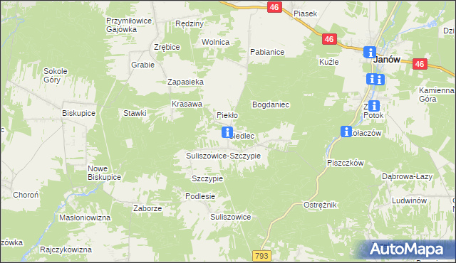 mapa Siedlec gmina Janów, Siedlec gmina Janów na mapie Targeo