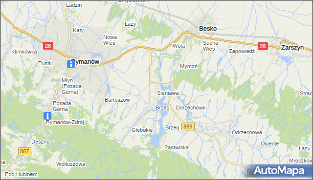 mapa Sieniawa gmina Rymanów, Sieniawa gmina Rymanów na mapie Targeo