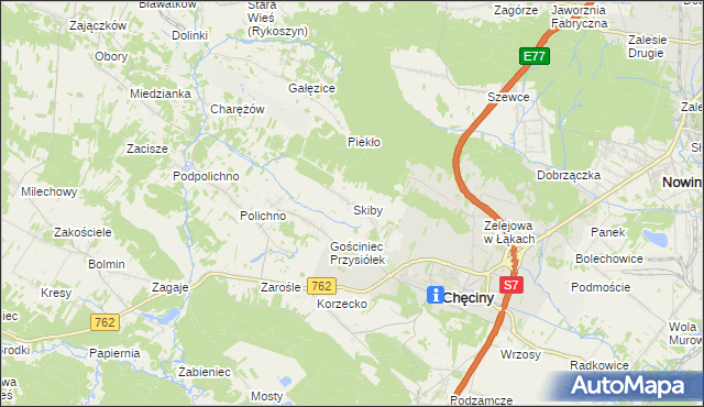 mapa Skiby gmina Chęciny, Skiby gmina Chęciny na mapie Targeo