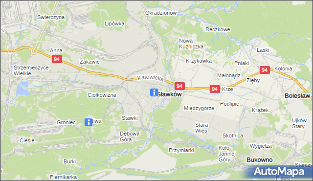 mapa Sławków powiat będziński, Sławków powiat będziński na mapie Targeo