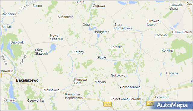 mapa Słupie gmina Bakałarzewo, Słupie gmina Bakałarzewo na mapie Targeo