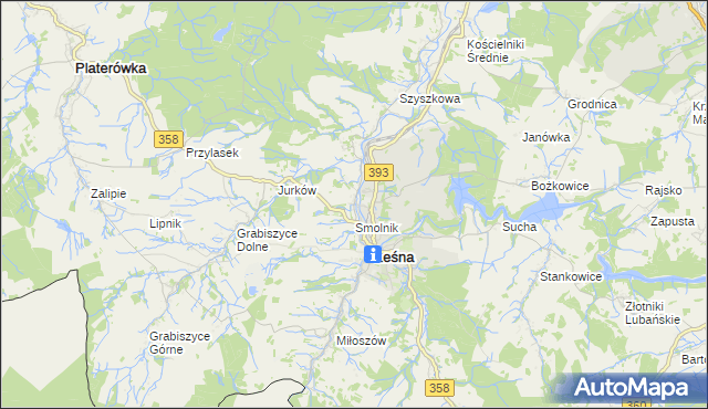 mapa Smolnik gmina Leśna, Smolnik gmina Leśna na mapie Targeo
