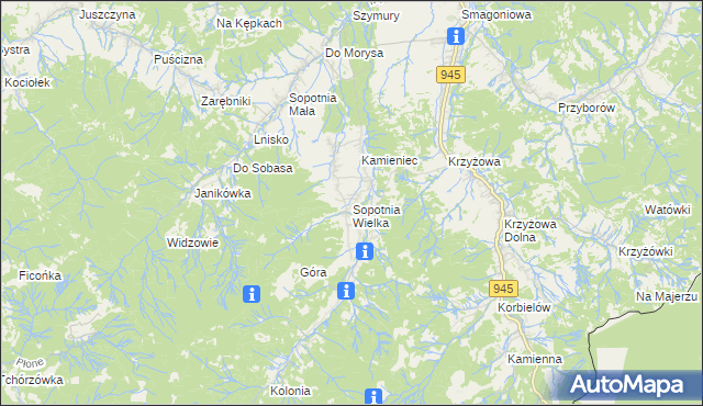 mapa Sopotnia Wielka, Sopotnia Wielka na mapie Targeo