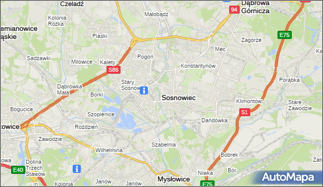 mapa Sosnowca, Sosnowiec na mapie Targeo